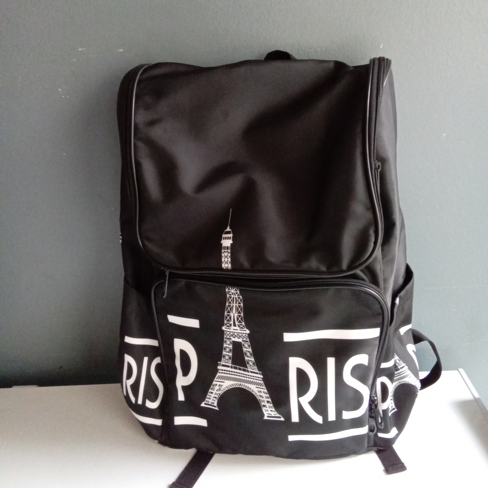 Black Paris Eiffel Tower Graphic Backpack Travel School Bag